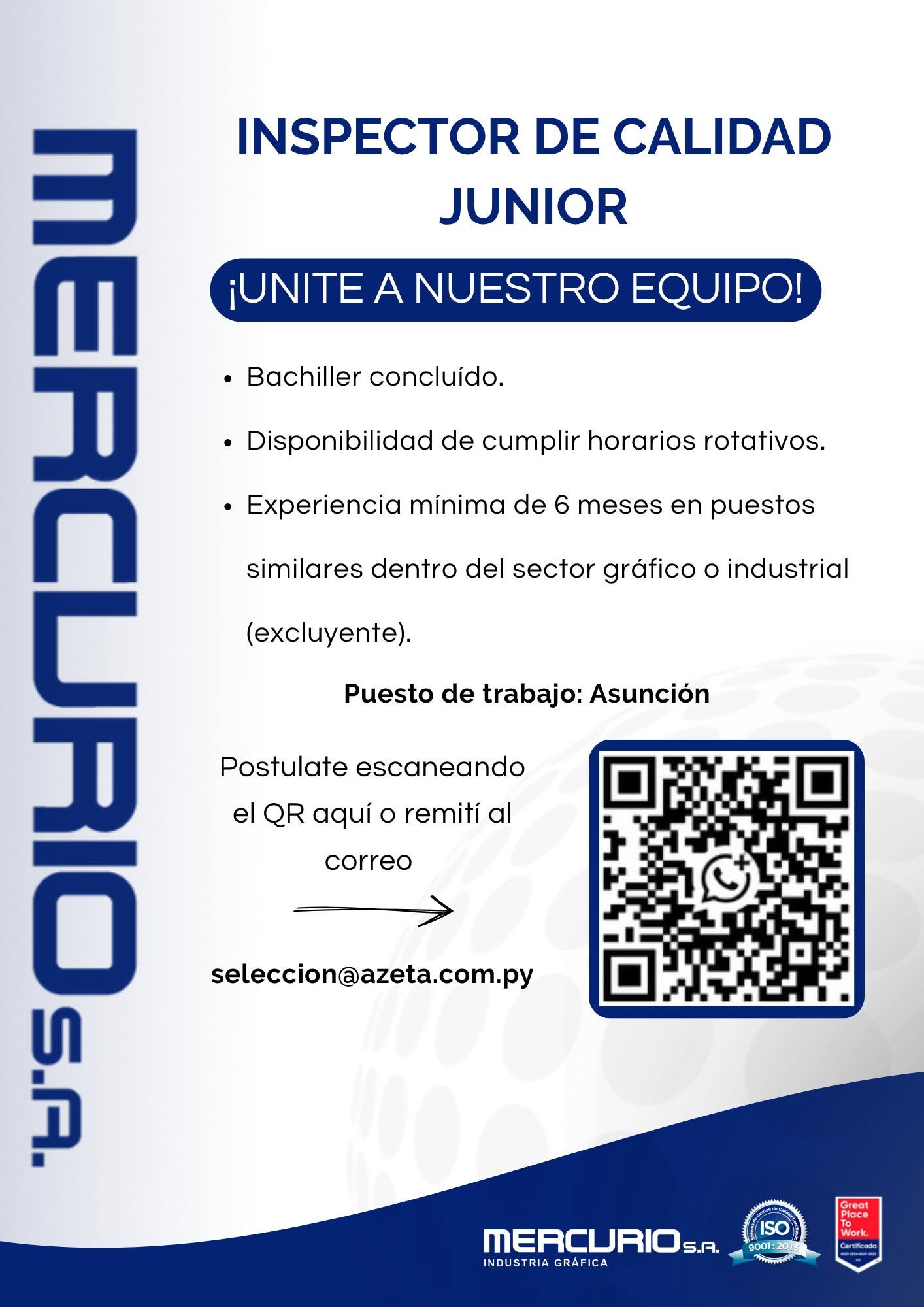 Oferta laboral: Inspector De Calidad Junior — Azeta