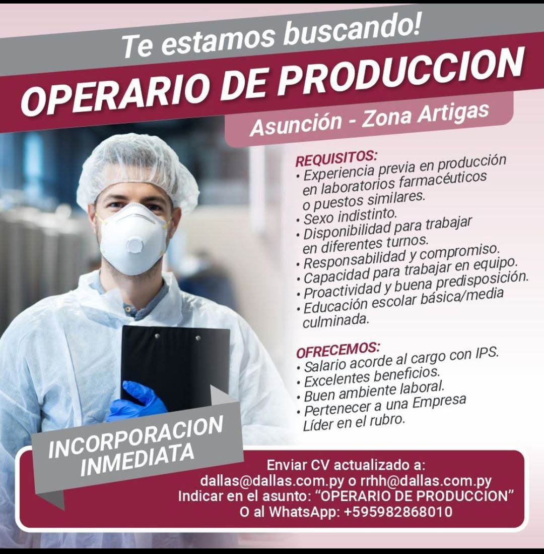 Oferta laboral: Operario De Producción — Dallas