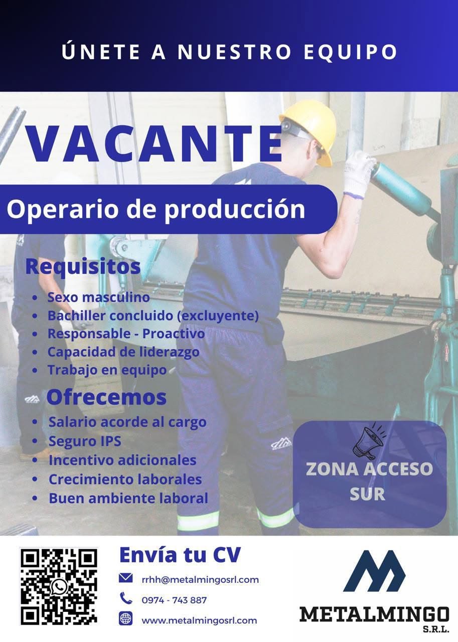 Oferta laboral: Operario De Producción — Metalmingo