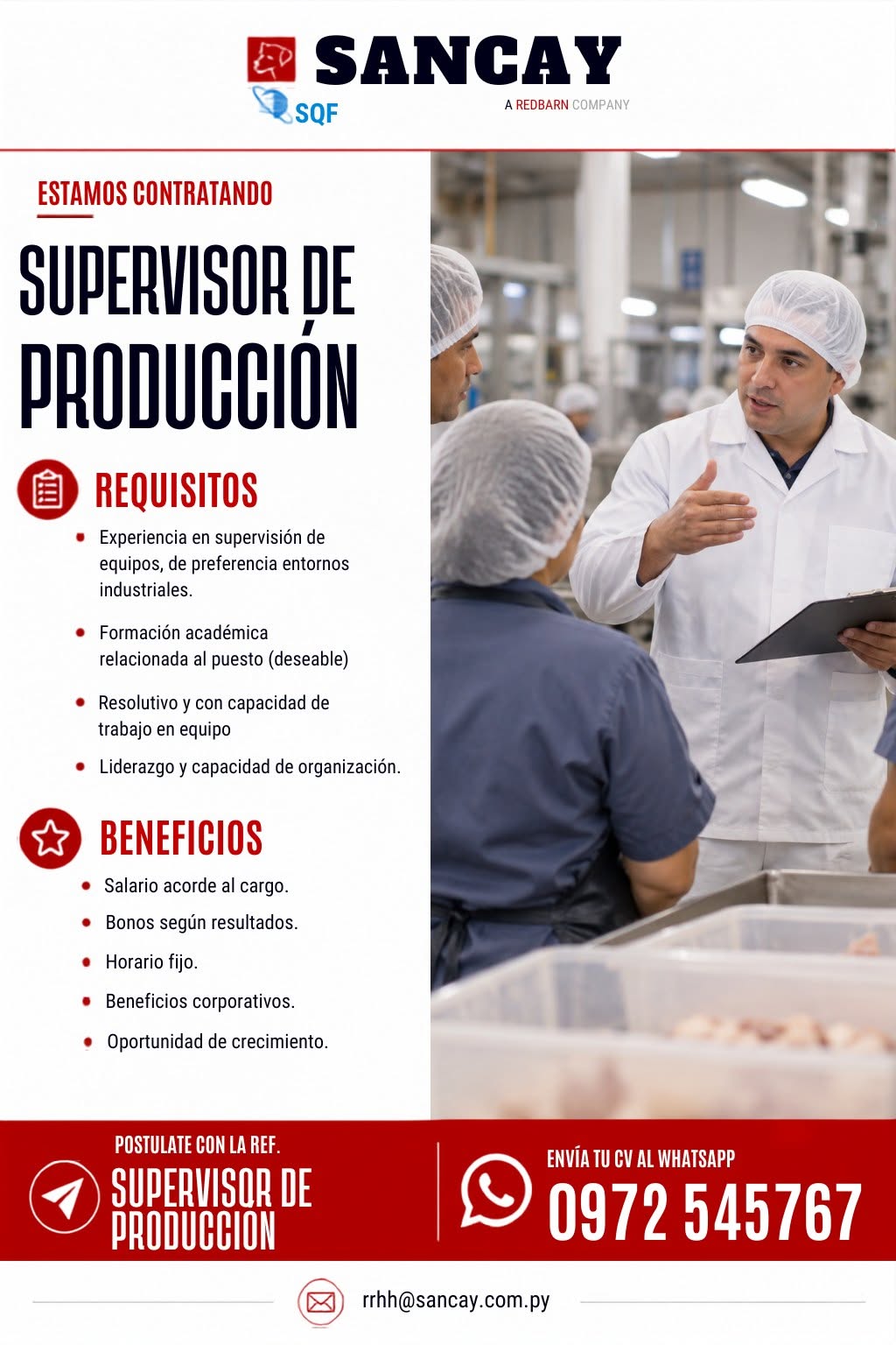 Oferta laboral: Supervisor De Producción — Sancay