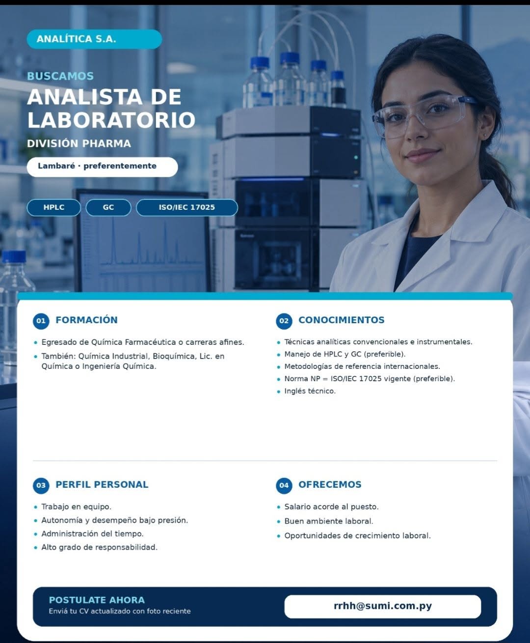Oferta laboral: Analista De Laboratorio — Sumi