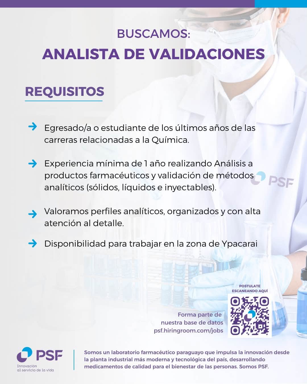 Oferta laboral: Analista De Validaciones — ProSalud Farm