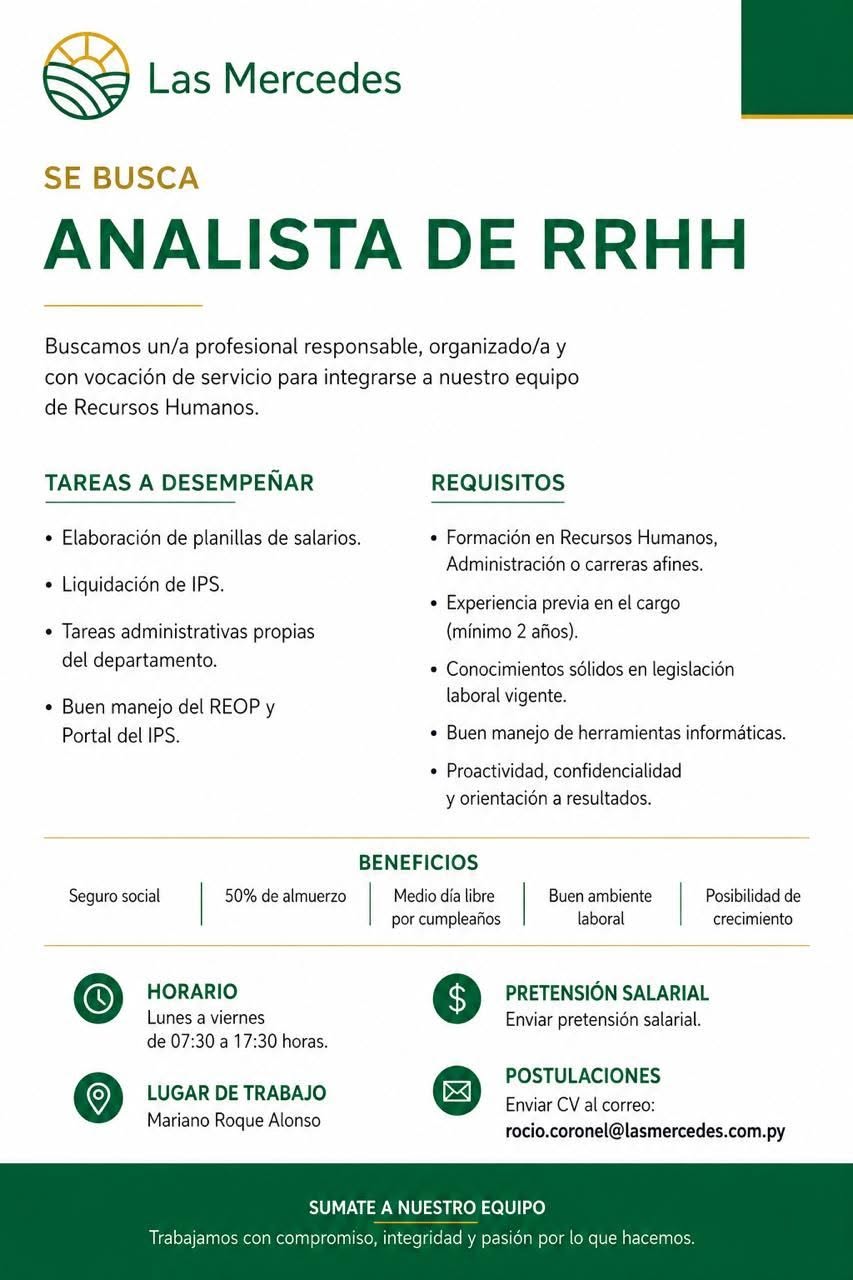 Oferta laboral: Analista De RRHH — Las Mercedes