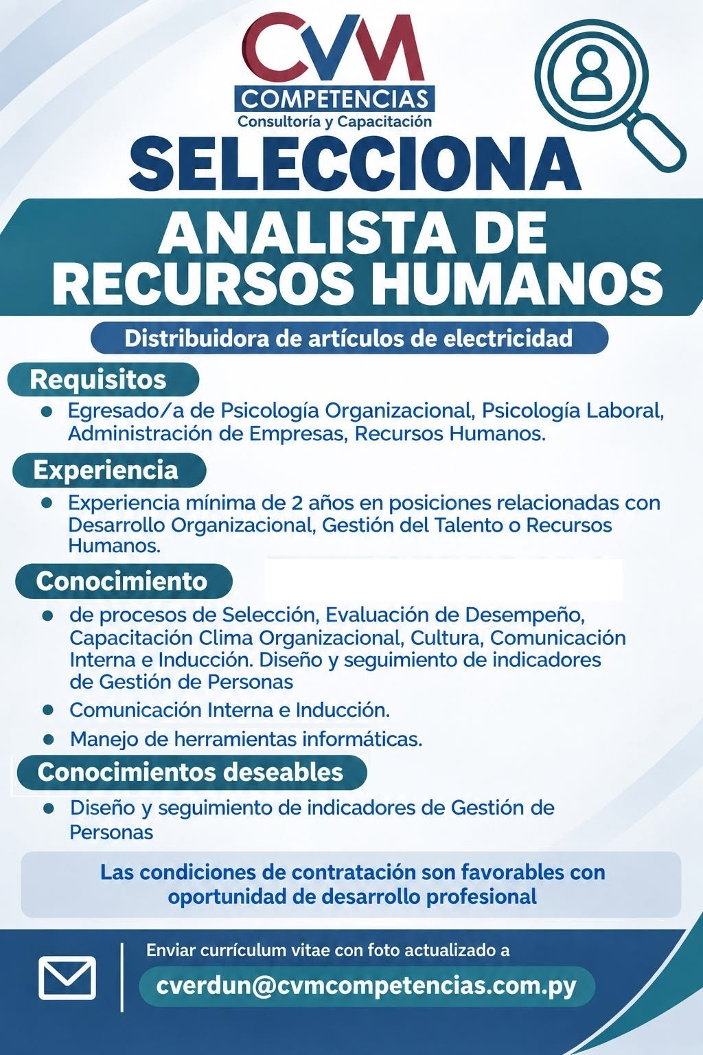 Oferta laboral: Analista De Recursos Humanos — CVM Competencias
