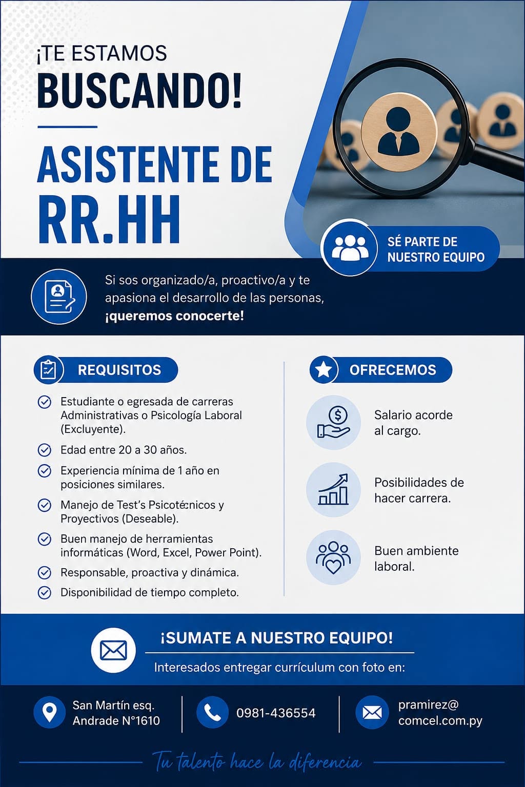 Oferta laboral: Asistente De RRHH — Comcel