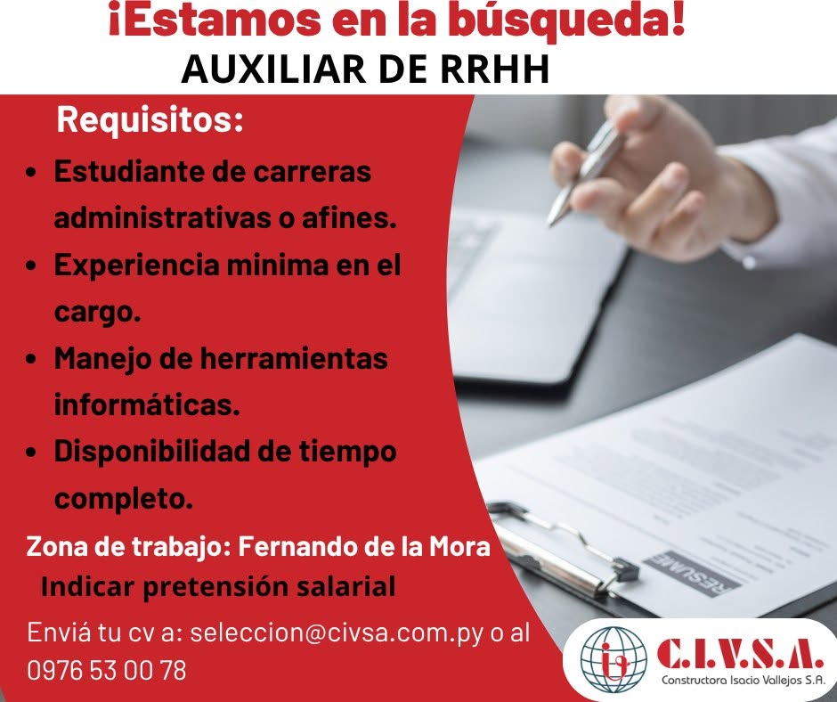 Oferta laboral: Auxiliar De RRHH — Civsa