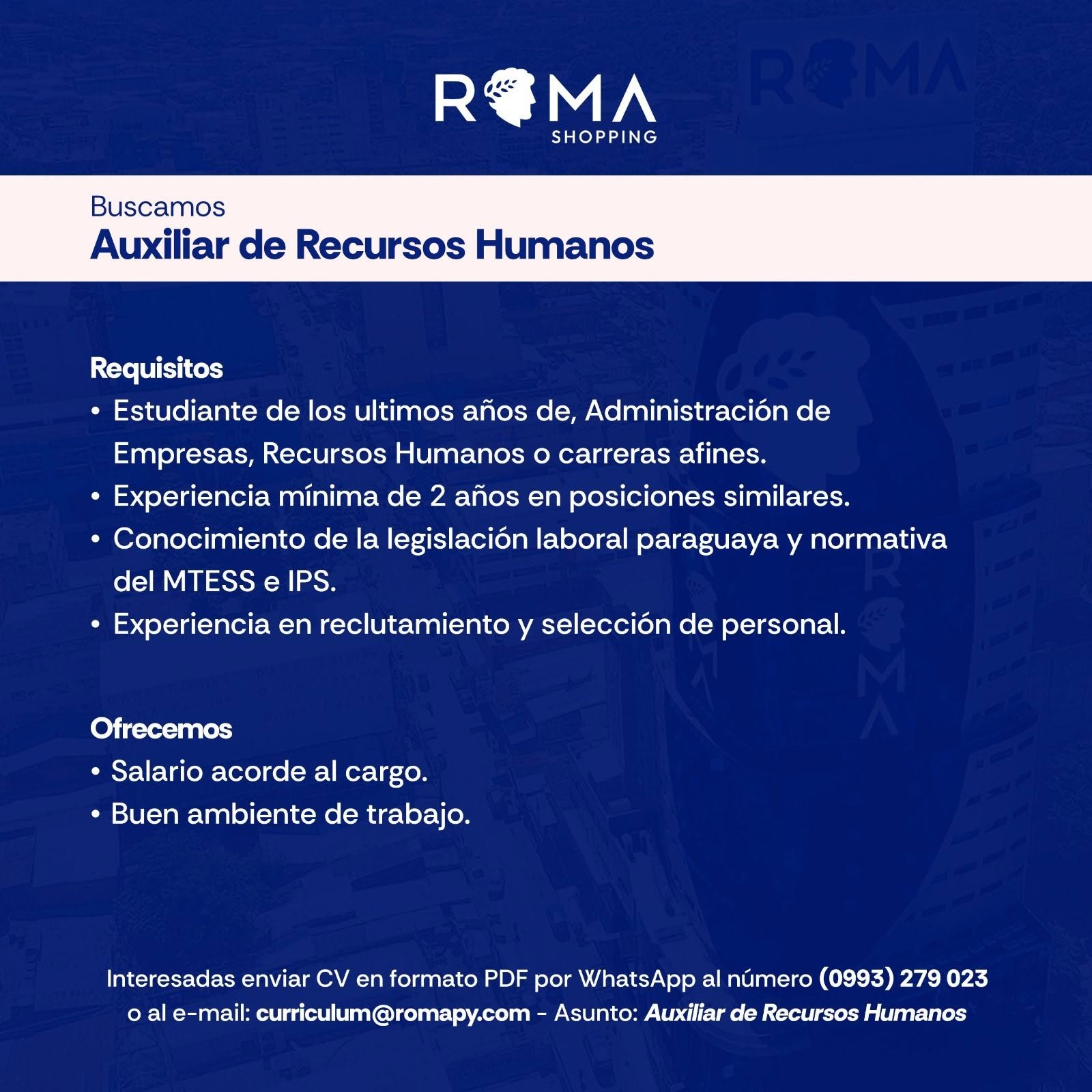Oferta laboral: Auxiliar De RRHH — Roma Shopping