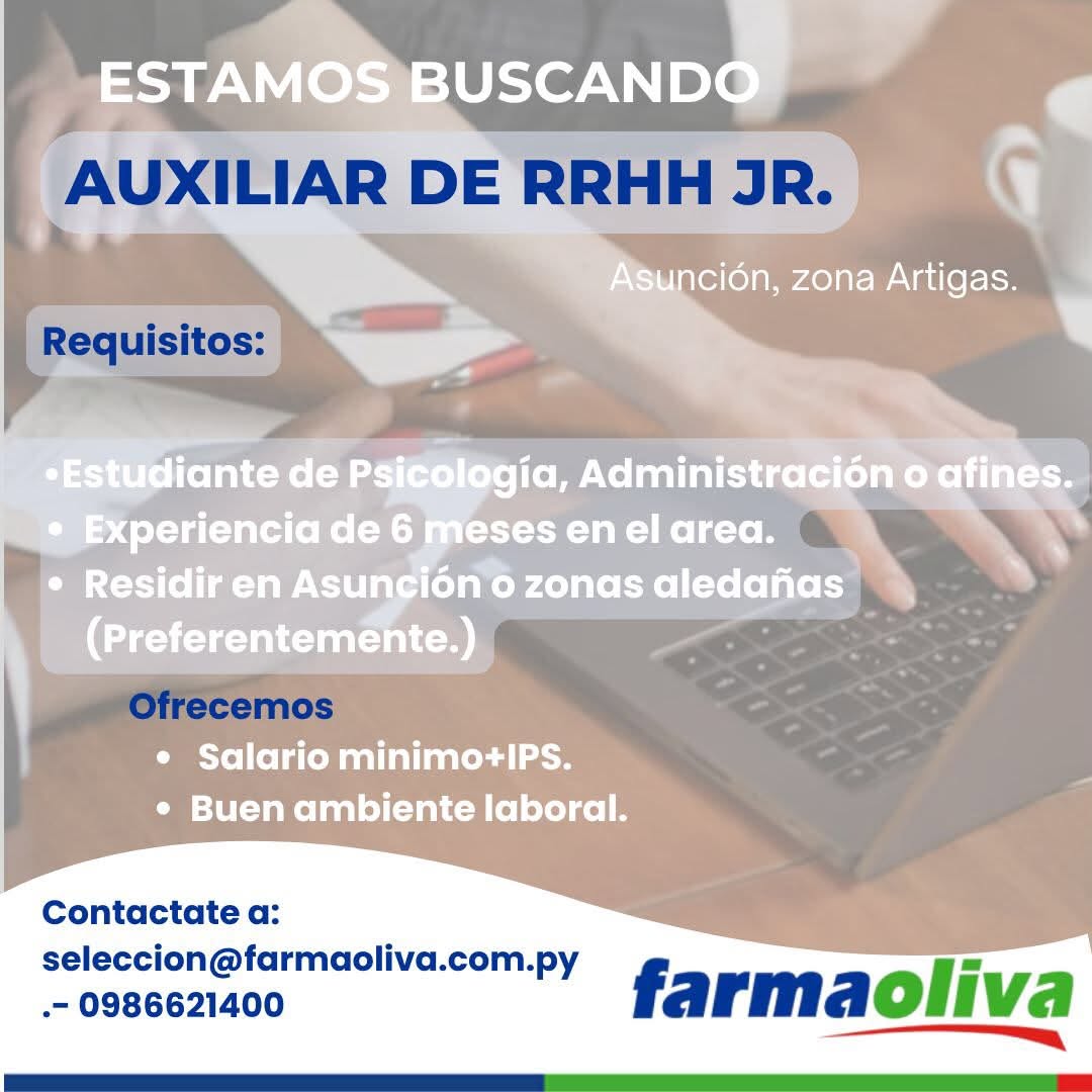 Oferta laboral: Auxiliar De RRHH Jr — FarmaOliva