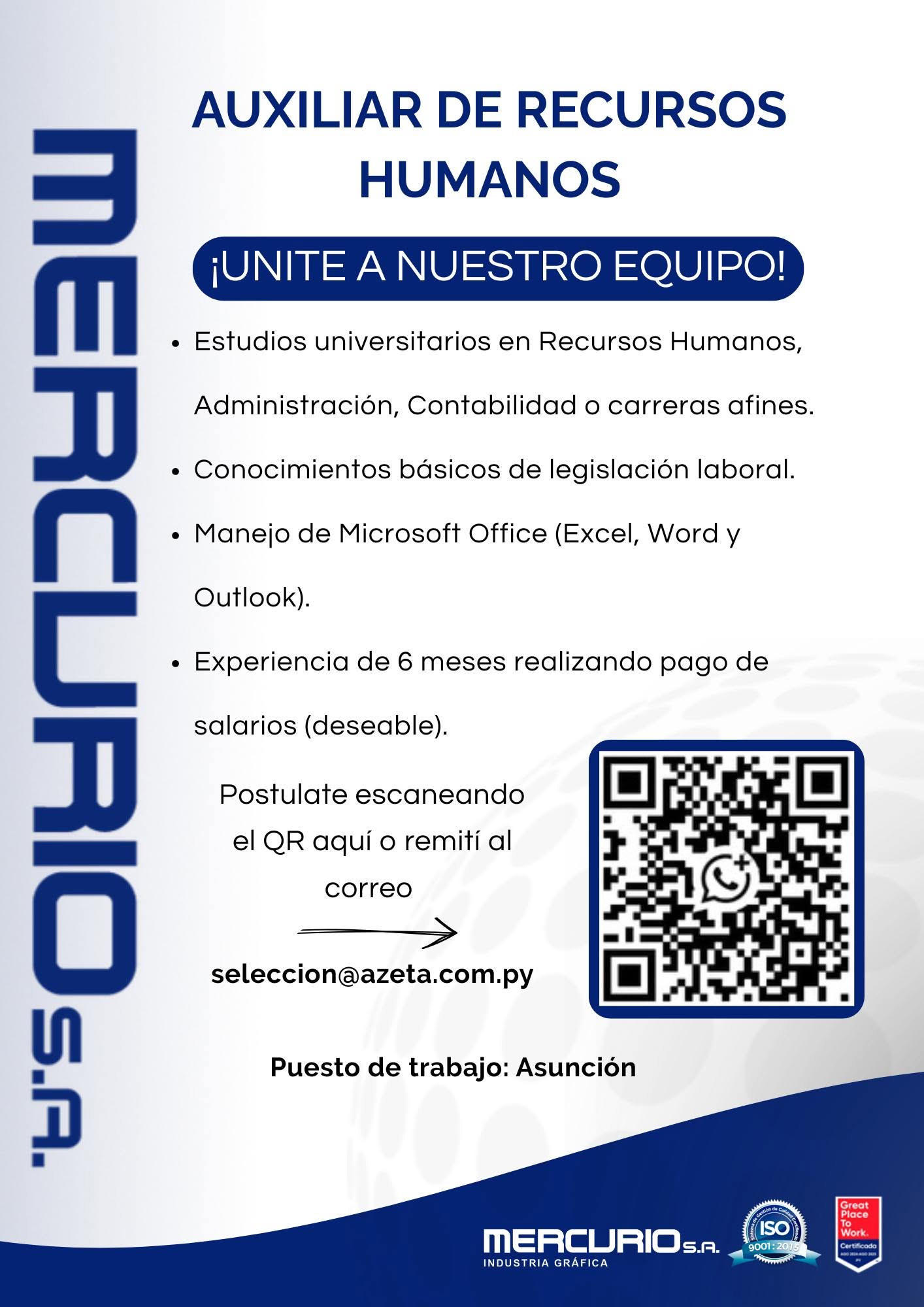 Oferta laboral: Auxiliar De Recursos Humanos — Azeta