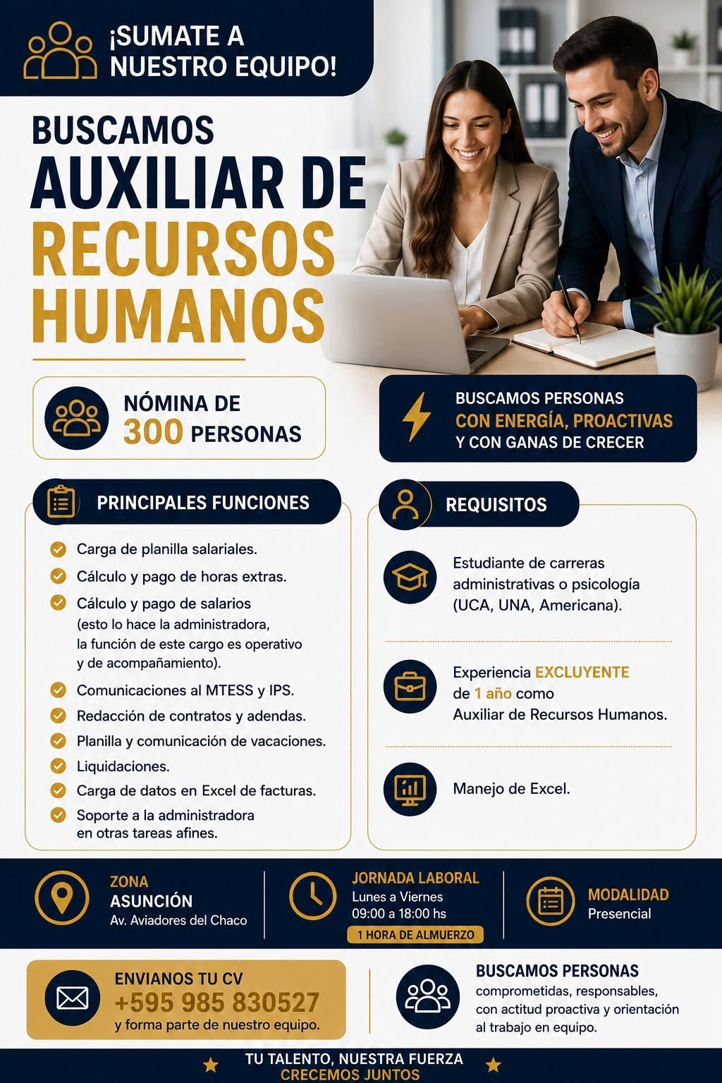 Oferta laboral: Auxiliar De Recursos Humanos