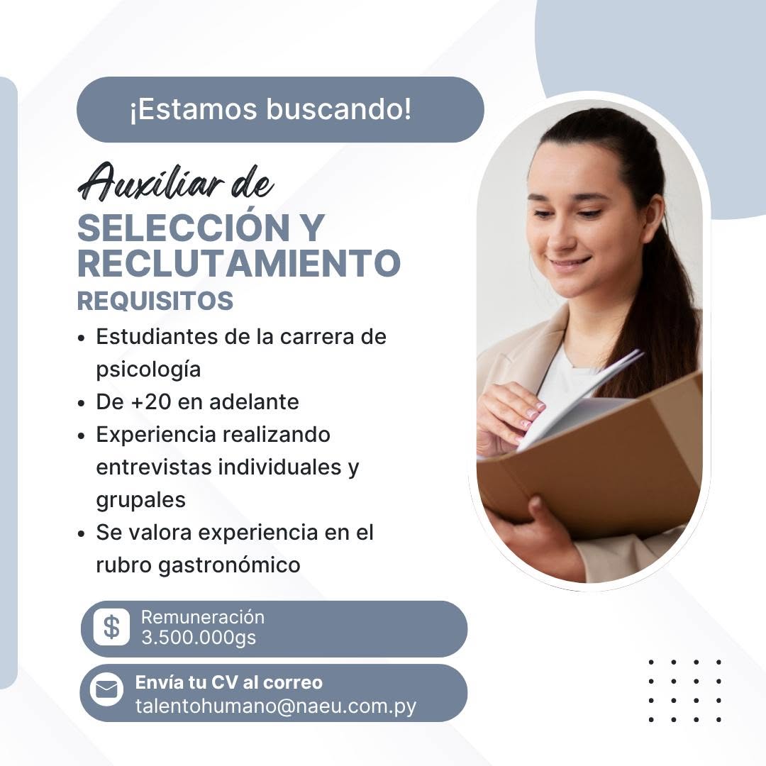 Oferta laboral: Auxiliar De Selección Y Reclutamiento — Naeu