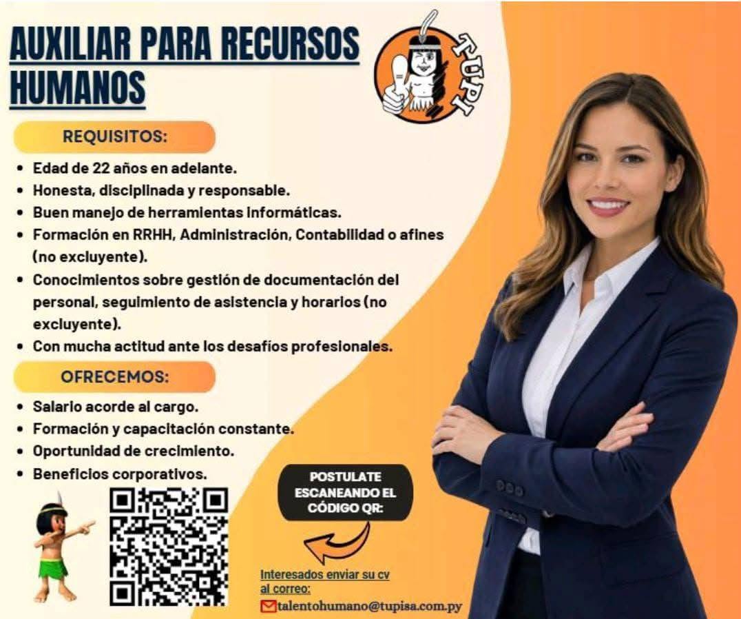 Oferta laboral: Auxiliar Para Recursos Humanos — Tupi