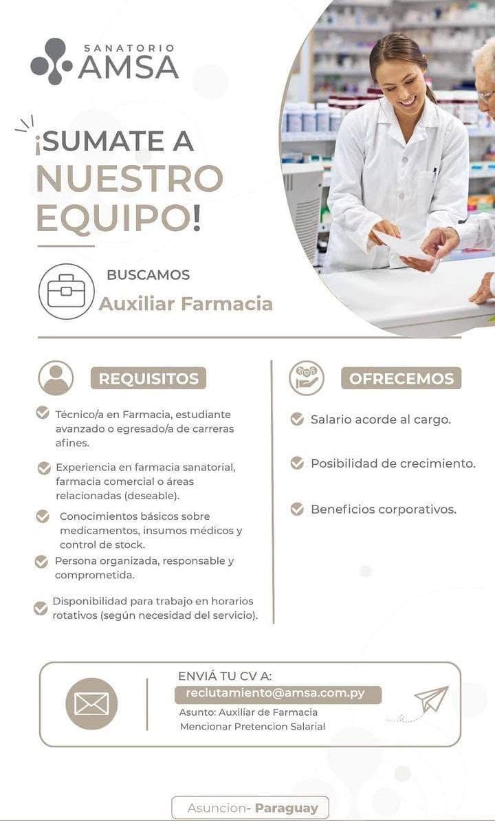 Oferta laboral: Auxiliar Farmacia