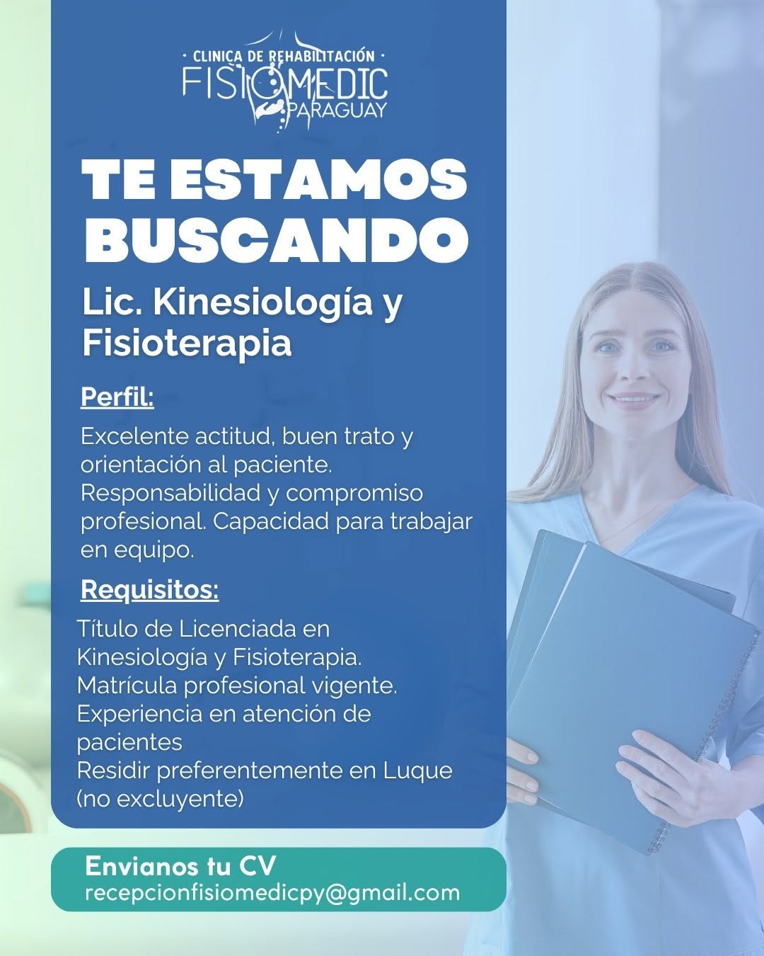 Oferta laboral: Lic Kinesiologia Y Fisioterapia — Fisiomedic