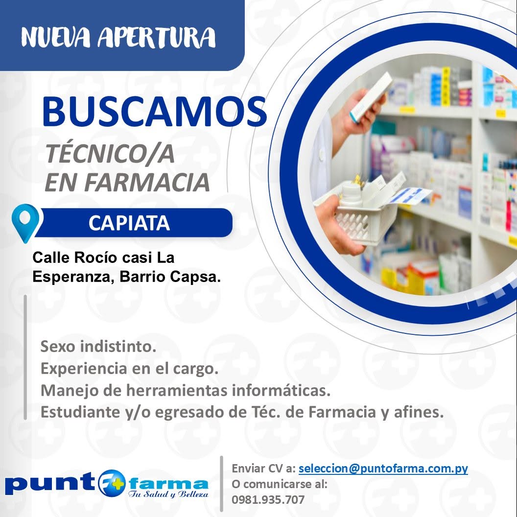 Oferta laboral: Técnico En Farmacia — Punto Farma