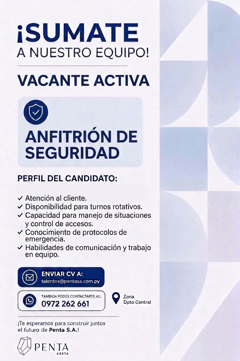 Oferta laboral: Anfitrión De Seguridad — Penta SA
