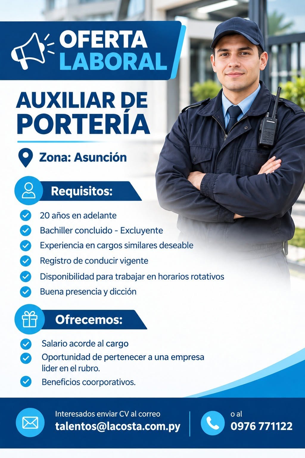 Oferta laboral: Auxiliar De Portería — La Costa