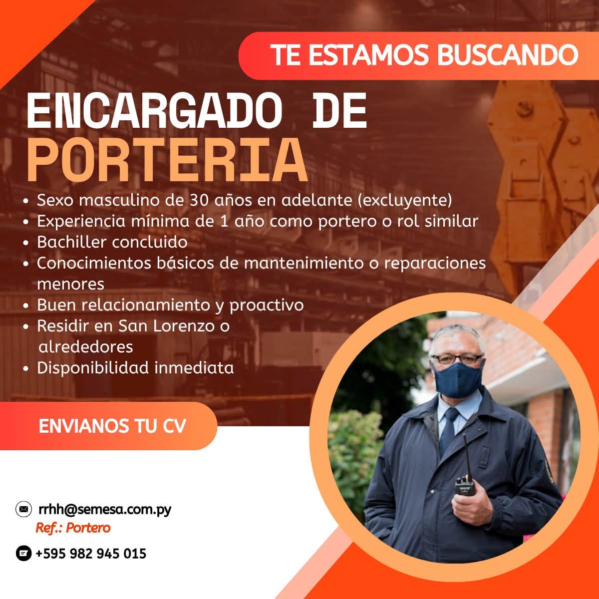 Oferta laboral: Encargado De Porteria