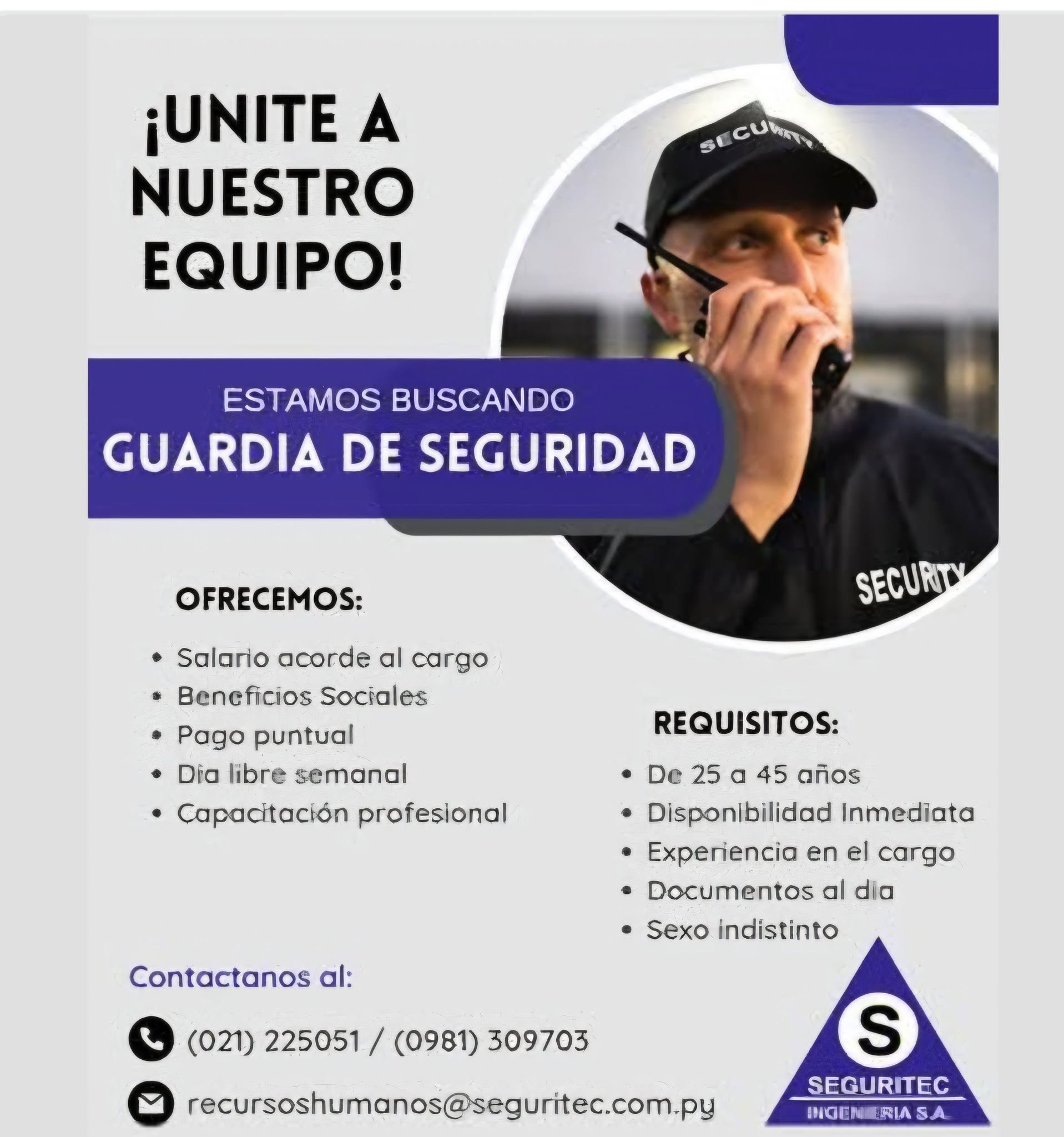 Oferta laboral: Guardia De Seguridad — Seguritec