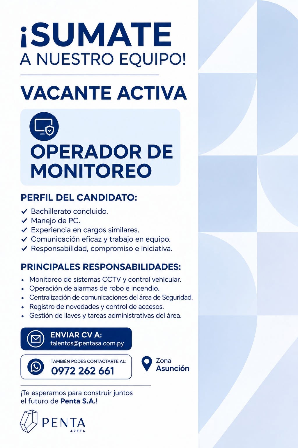 Oferta laboral: Operador De Monitoreo — Penta Azeta