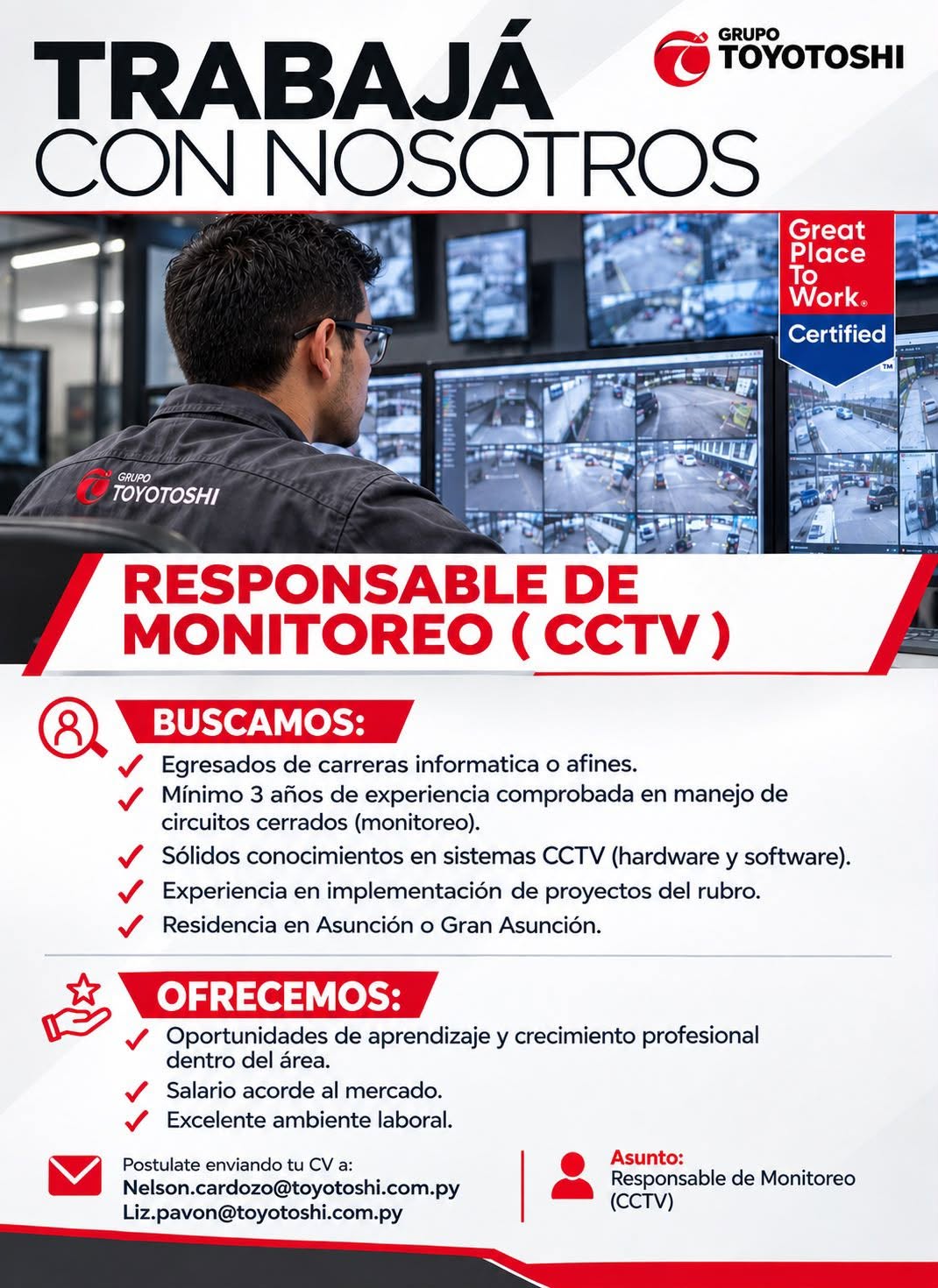 Oferta laboral: Responsable De Monitoreo — Grupo Toyotoshi