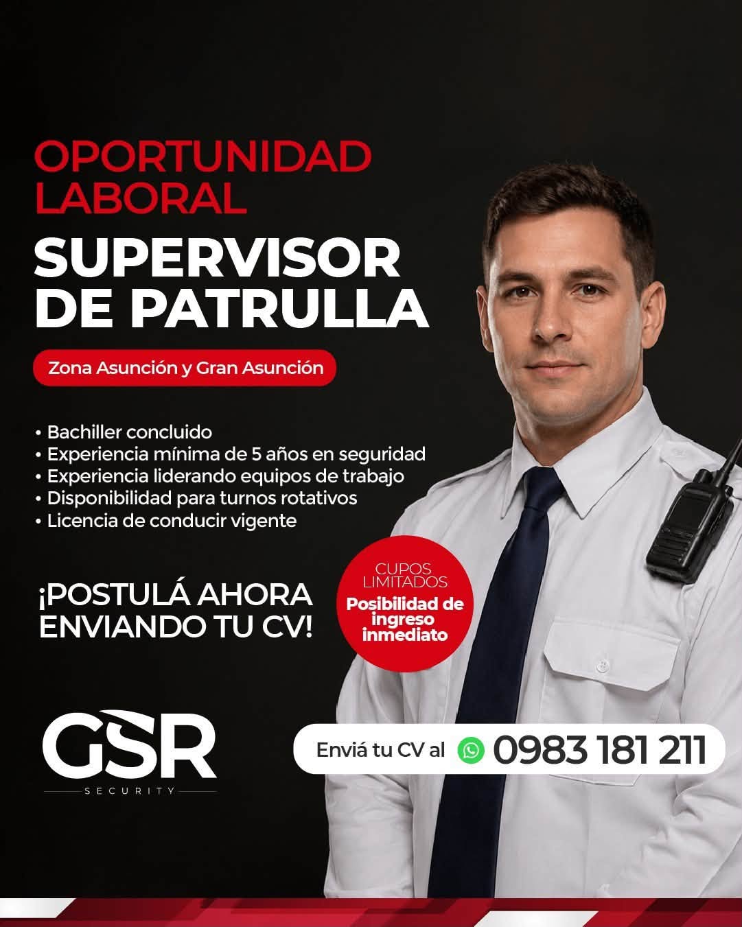 Oferta laboral: Supervisor De Patrulla