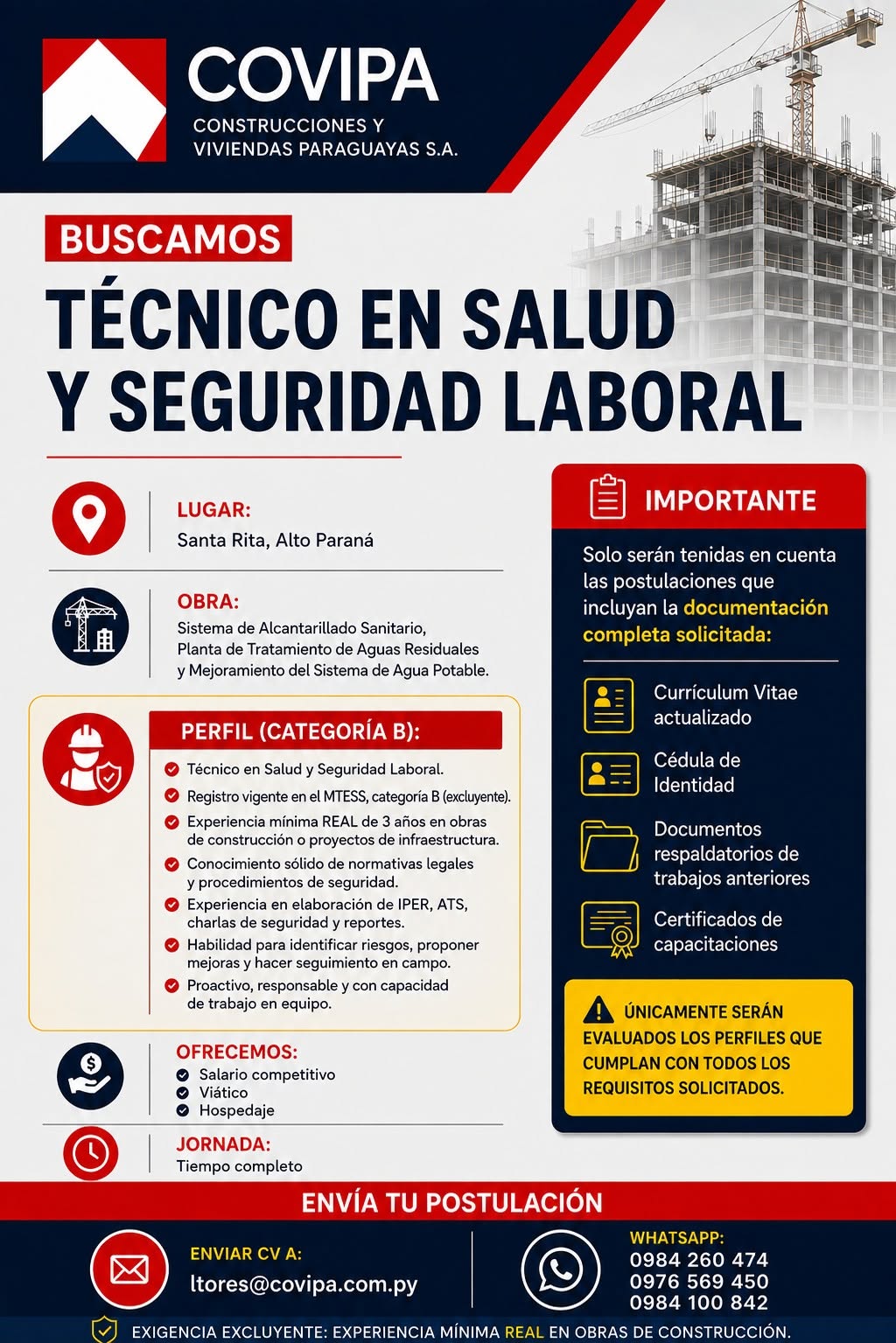 Oferta laboral: Técnico En Salud Y Seguridad Laboral — Covipa