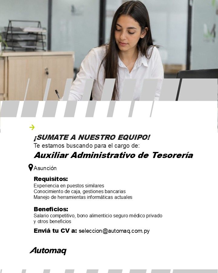 Oferta laboral: Auxiliar Administrativo De Tesorería