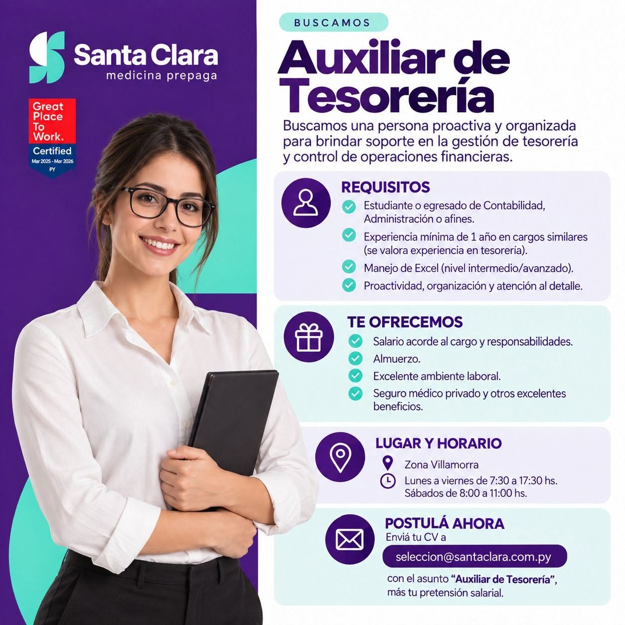 Oferta laboral: Auxiliar De Tesoreria — Santa Clara