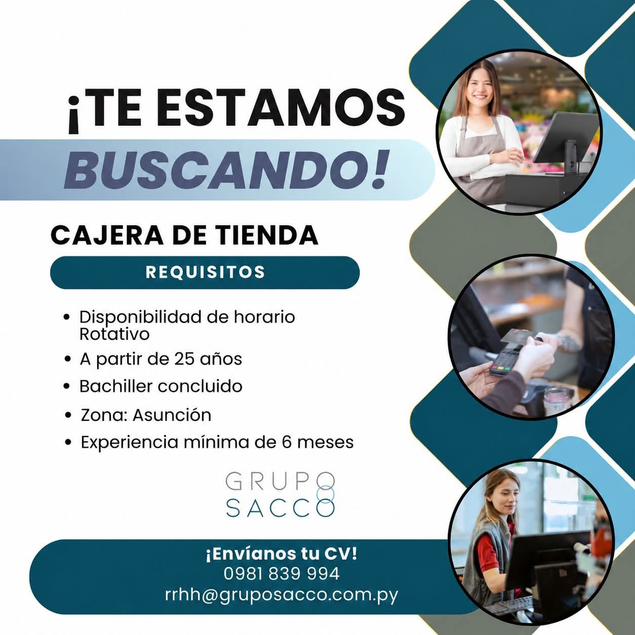 Oferta laboral: Cajera De Tienda — Grupo Sacco