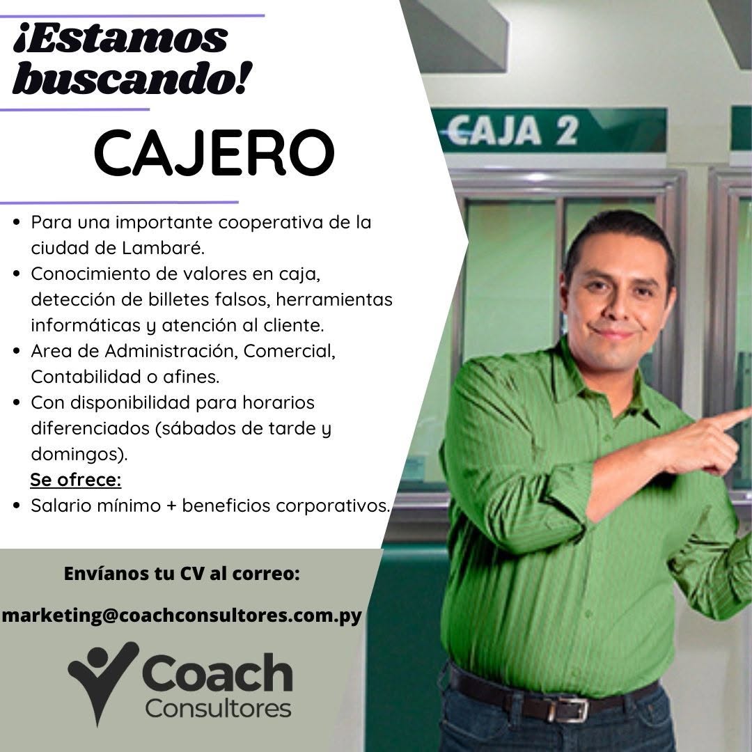 Oferta laboral: Cajero — Coach Consultores
