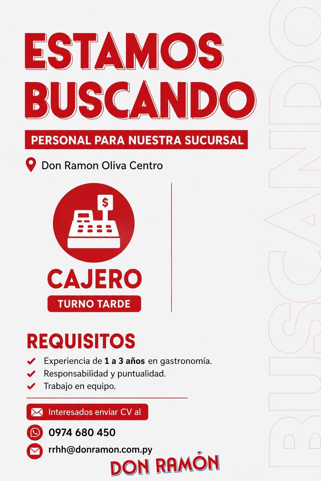 Oferta laboral: Cajero — Don Ramón