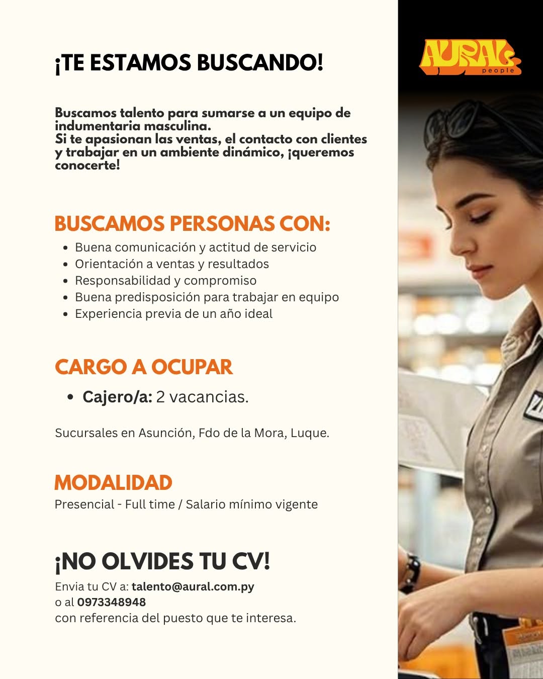 Oferta laboral: Cajeros — Aural