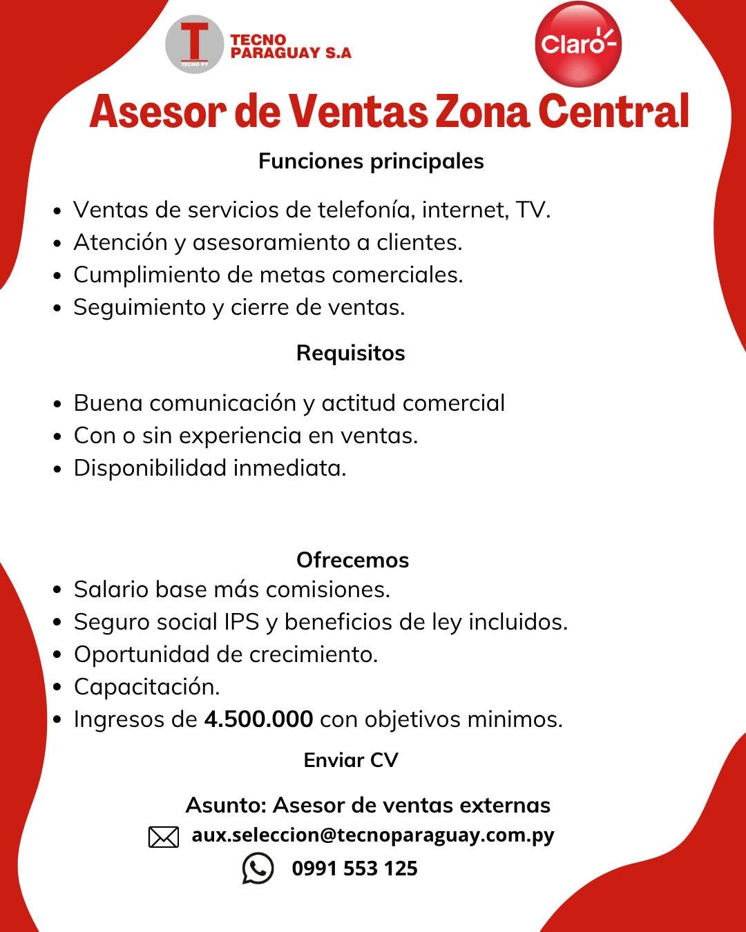 Oferta laboral: Asesor De Ventas — Tecnoparaguay