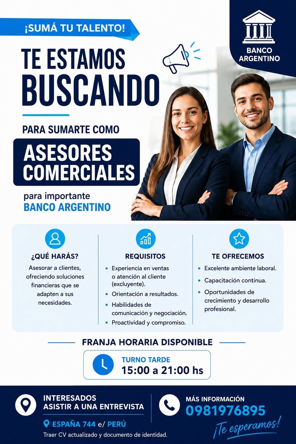 Oferta laboral: Asesores Comerciales