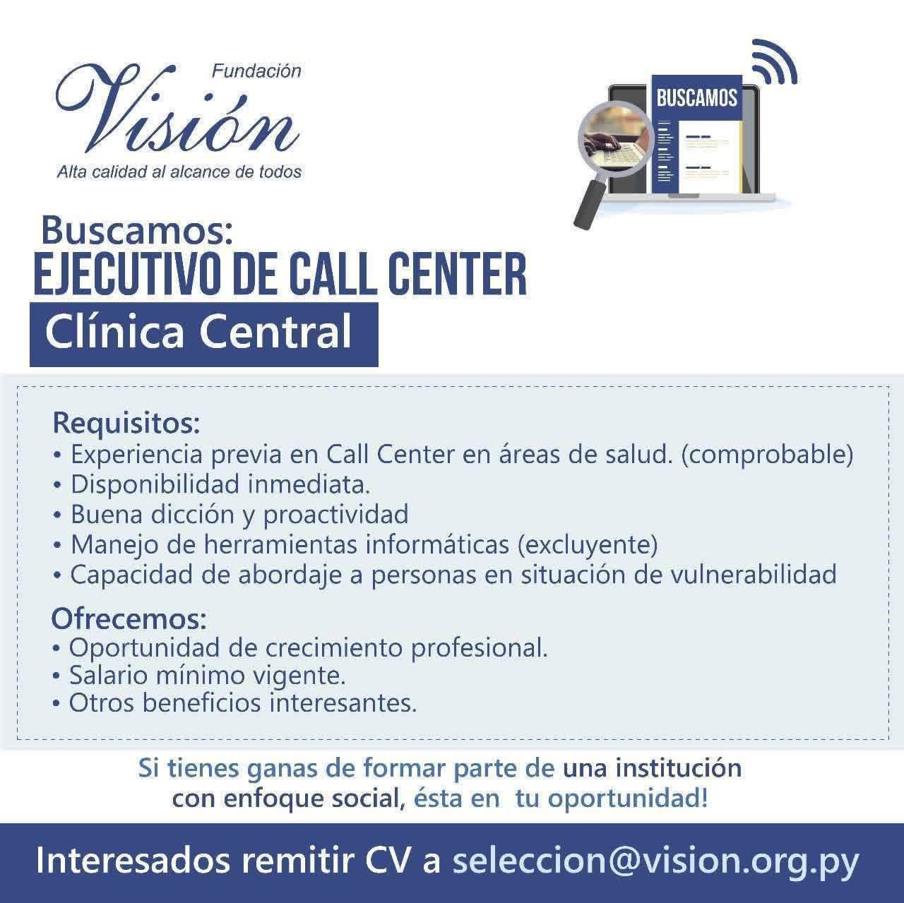 Oferta laboral: Ejecutivo De Call Center — Fundación Visión