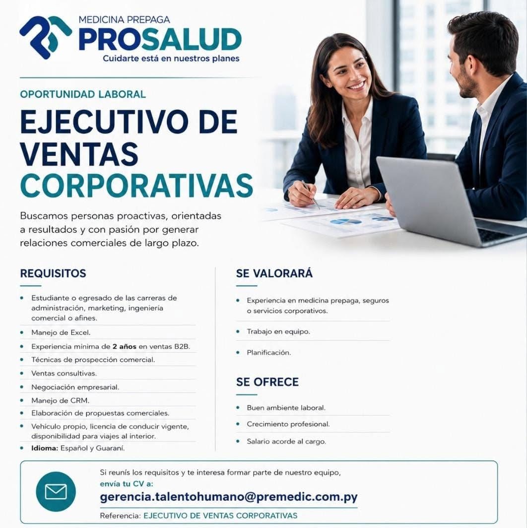 Oferta laboral: Ejecutivo De Ventas Corporativas — Premedic