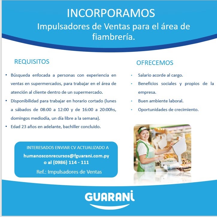 Oferta laboral: Incorporamos — Guarani