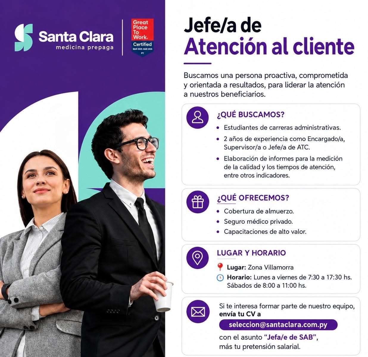 Oferta laboral: Jefe De Atención Al Cliente — Santa Clara