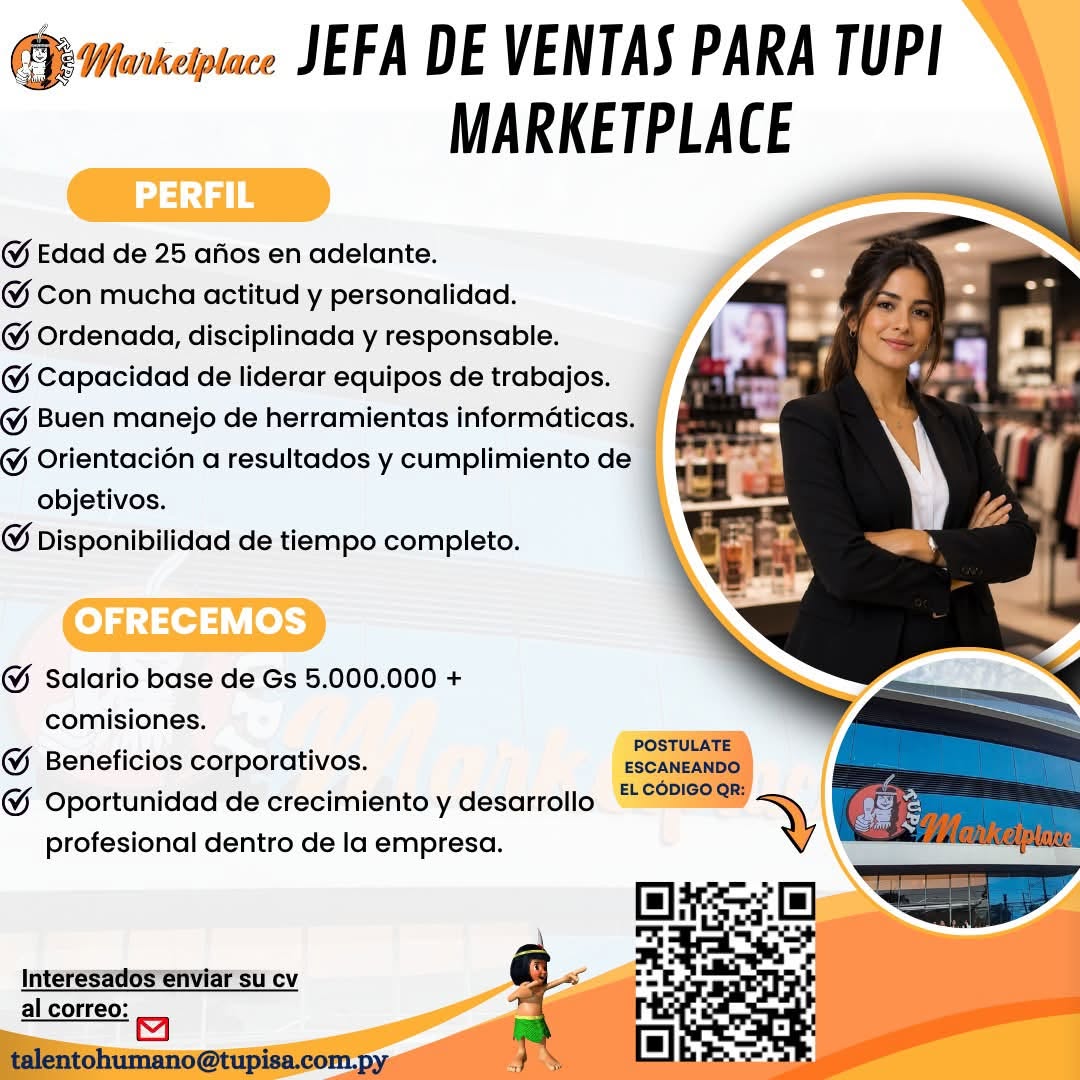 Oferta laboral: Jefe De Ventas — Tupi