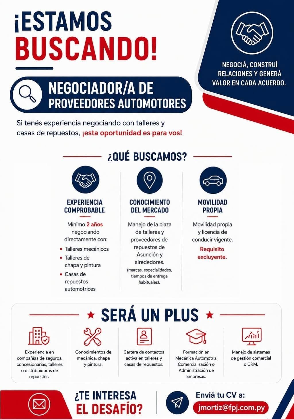 Oferta laboral: Negociador De Proveedores Automotores — FPJ