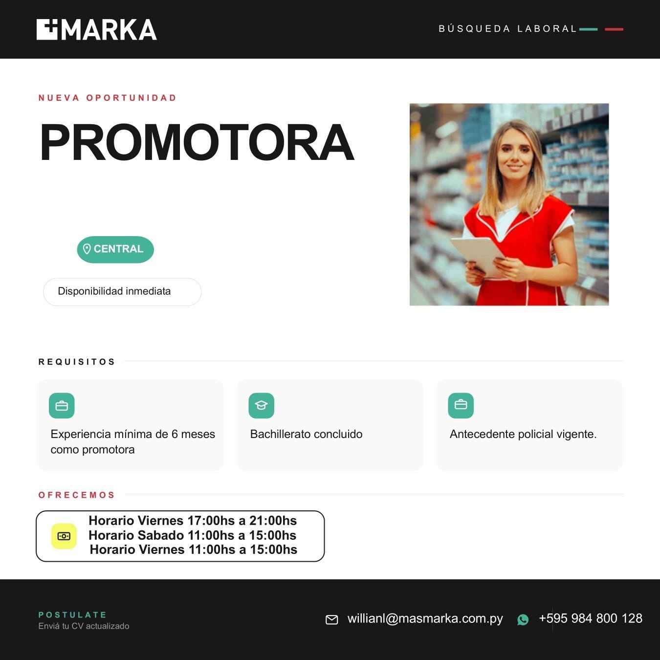 Oferta laboral: Promotora — Mas Marka