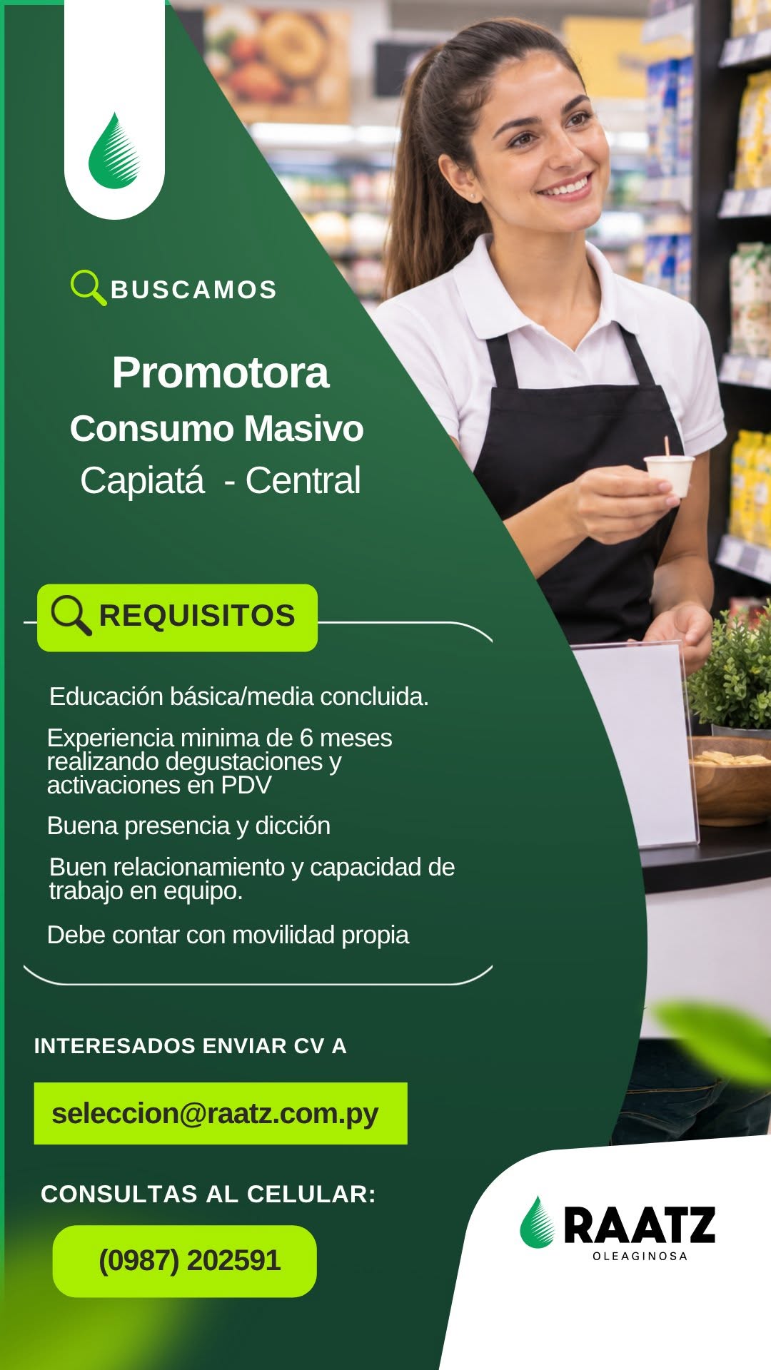 Oferta laboral: Promotora Consumo Masivo — Raatz
