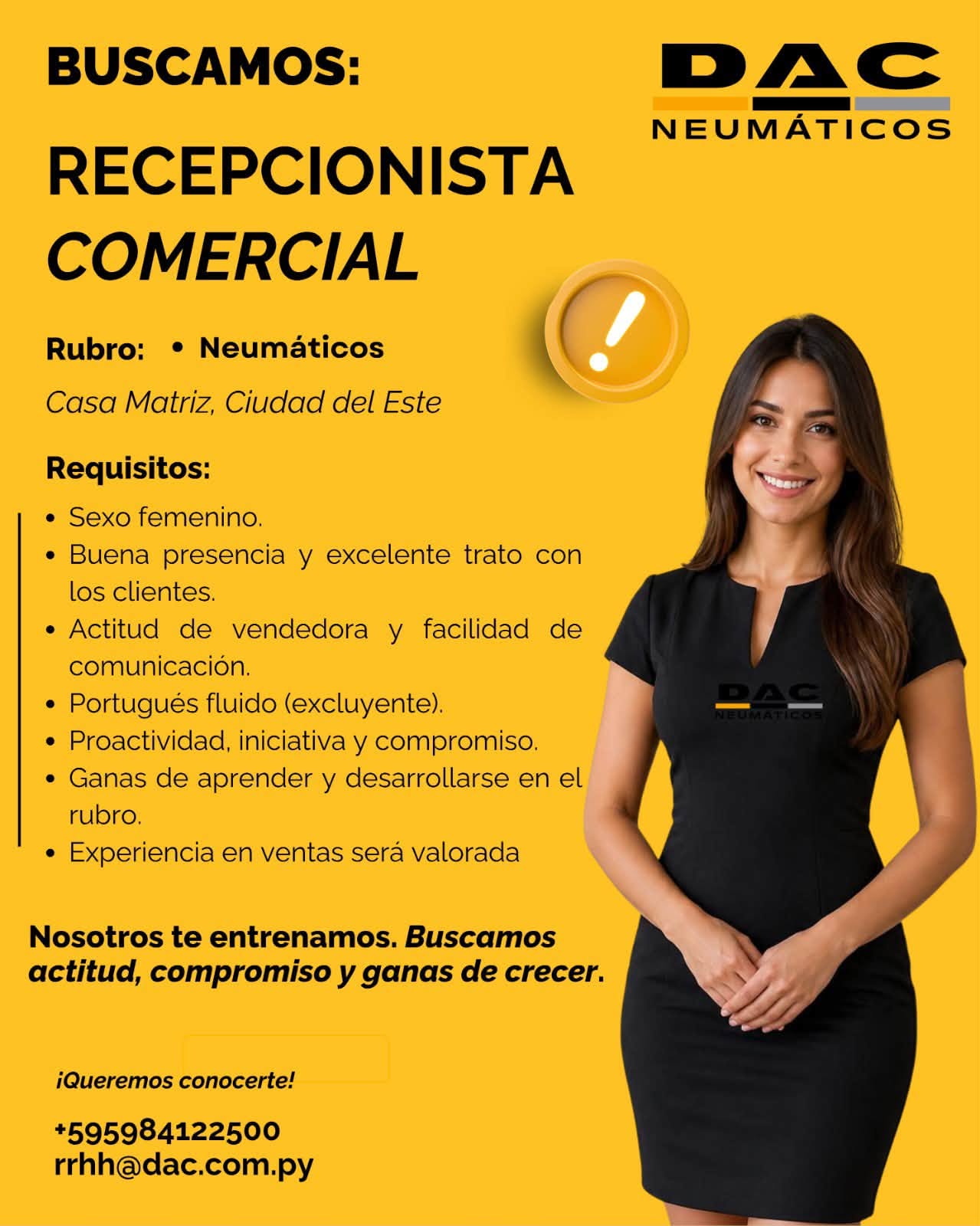 Oferta laboral: Recepcionista Comercial — DAC