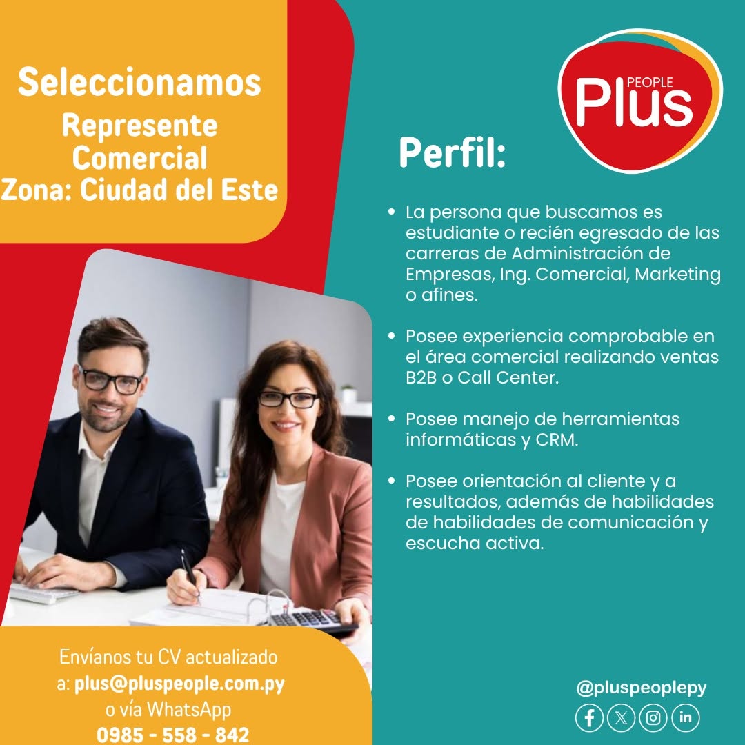 Oferta laboral: Representante Comercial — Plus People