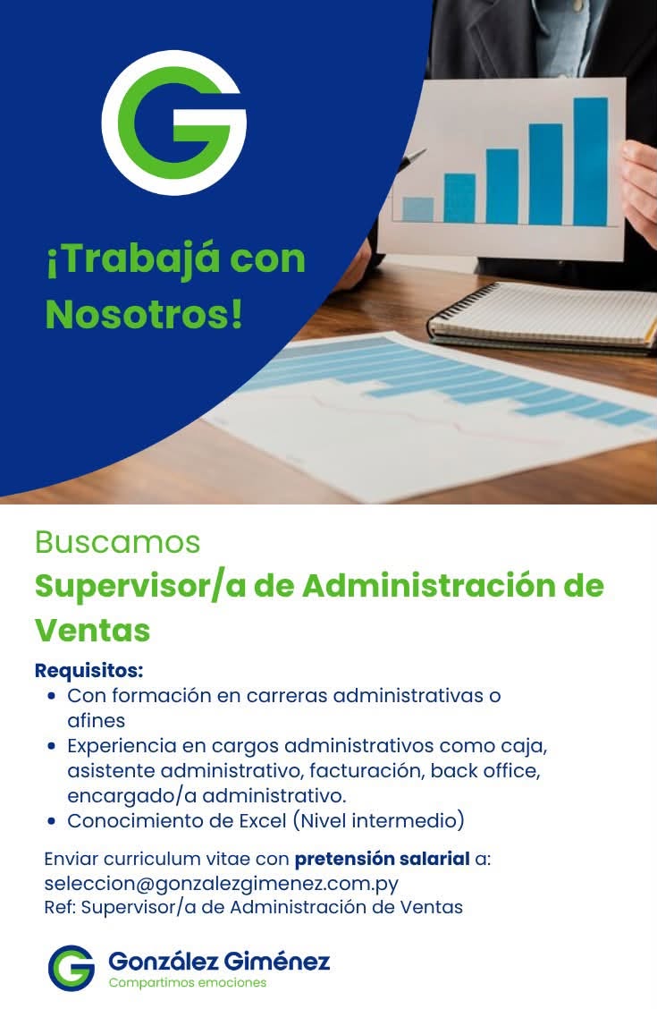 Oferta laboral: Supervisor De Administración De Ventas — González Giménez