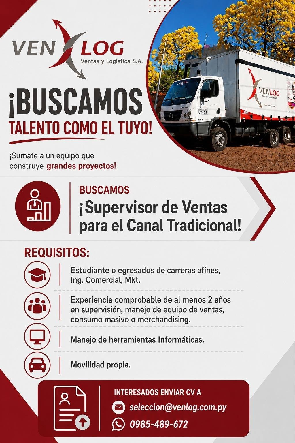 Oferta laboral: Supervisor De Ventas — Venlog