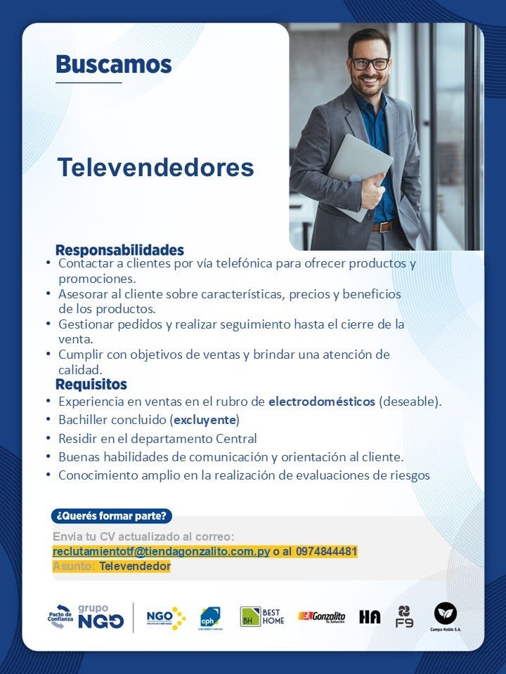 Oferta laboral: Televendedores — Tienda Gonzalito