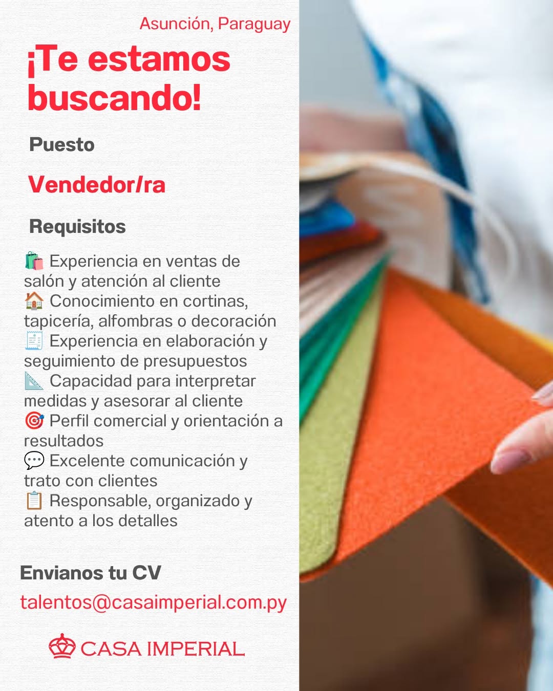 Oferta laboral: Vendedor — Casa Imperial