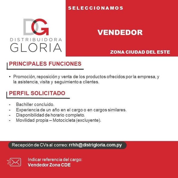 Oferta laboral: Vendedor — Distrigloria